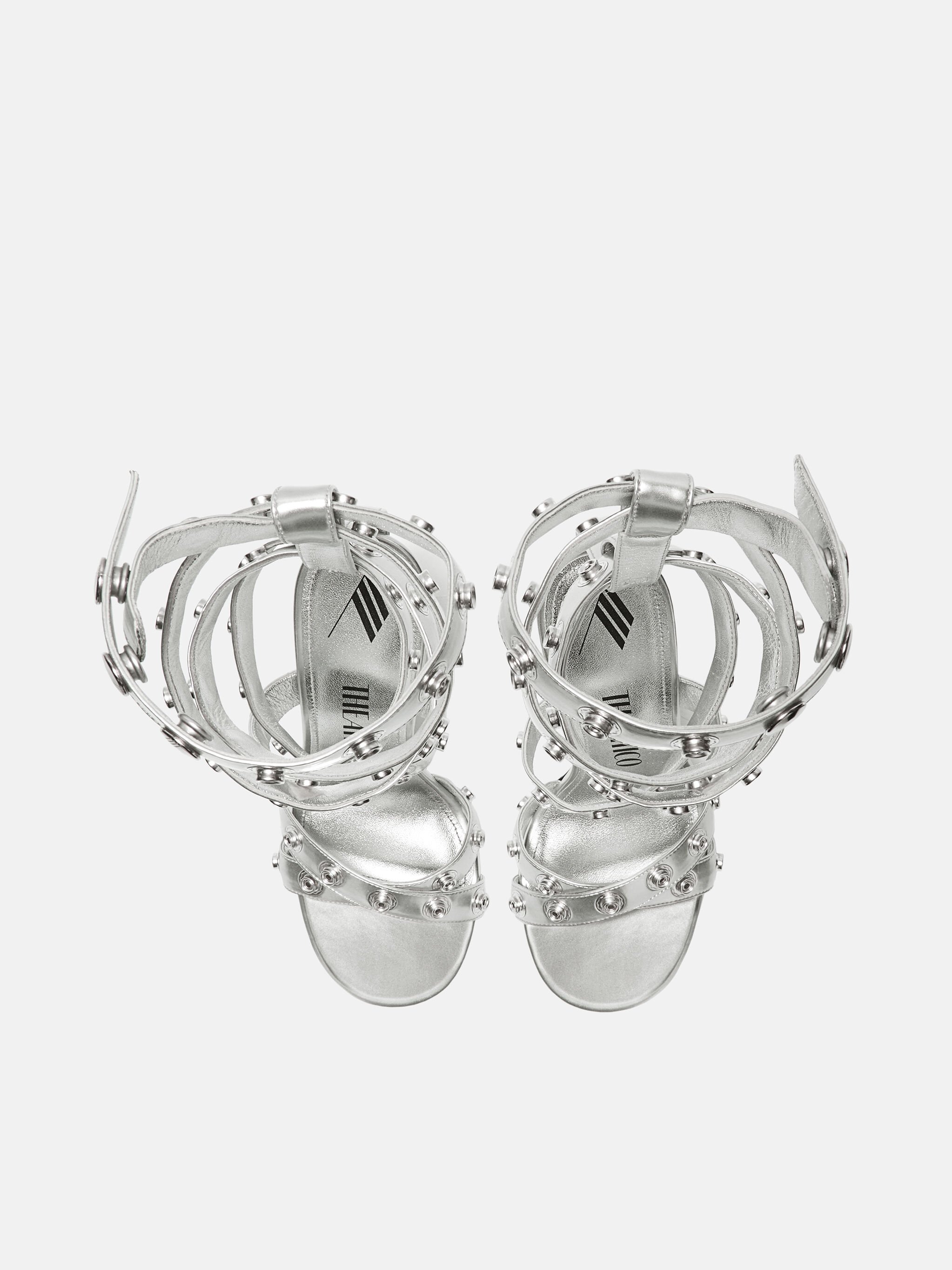 Cosmo'' silver double ankle strap sandal for Women | THE ATTICO®