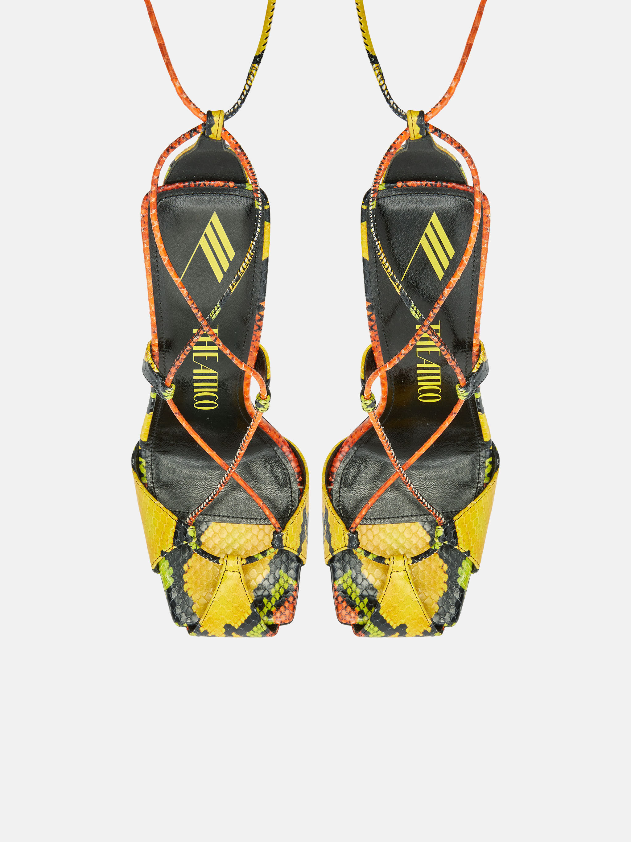The Attico gem-embellished snakeskin sandals - Yellow