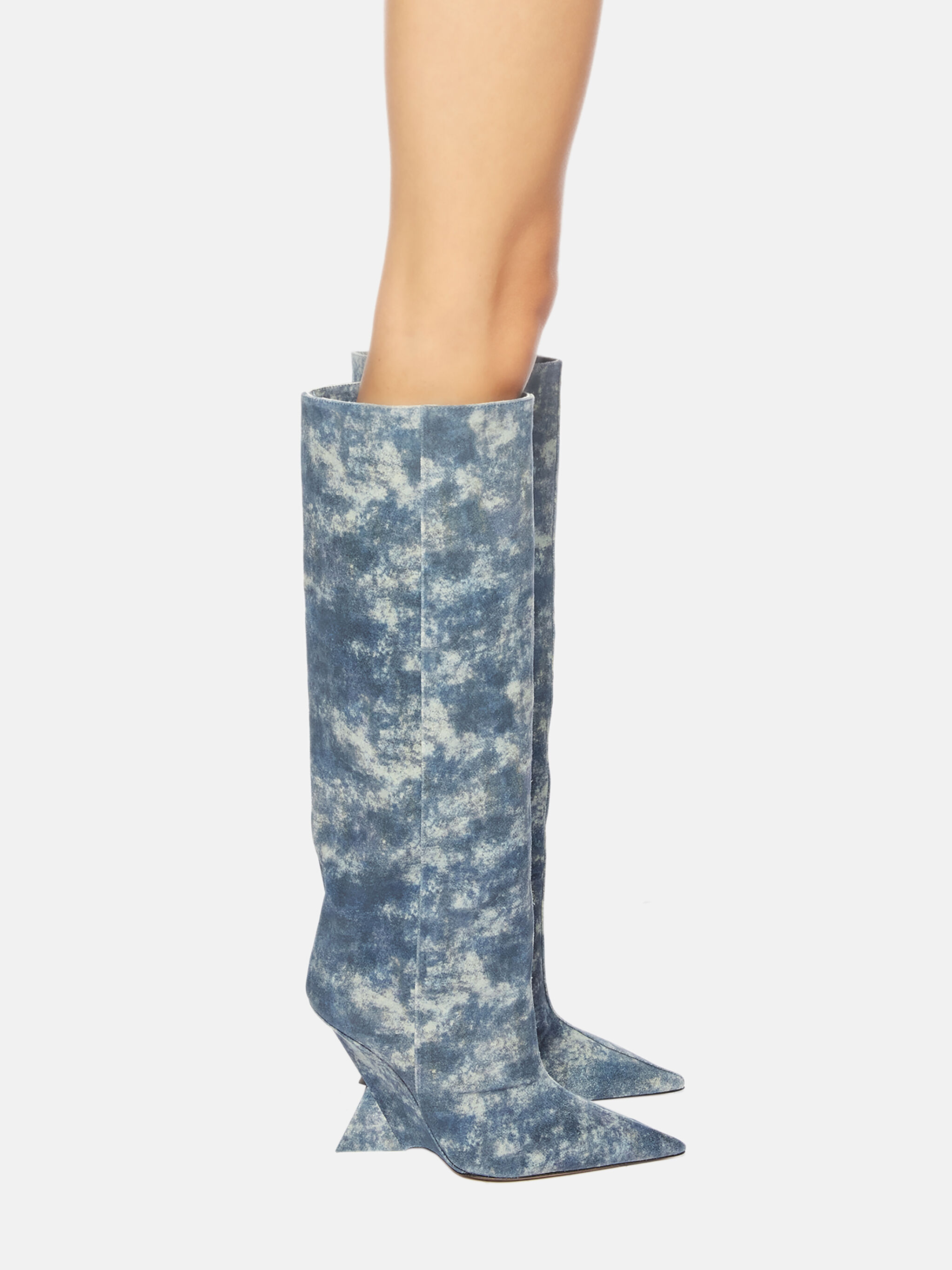 Cheope'' blue denim tube boot for Women | THE ATTICO®