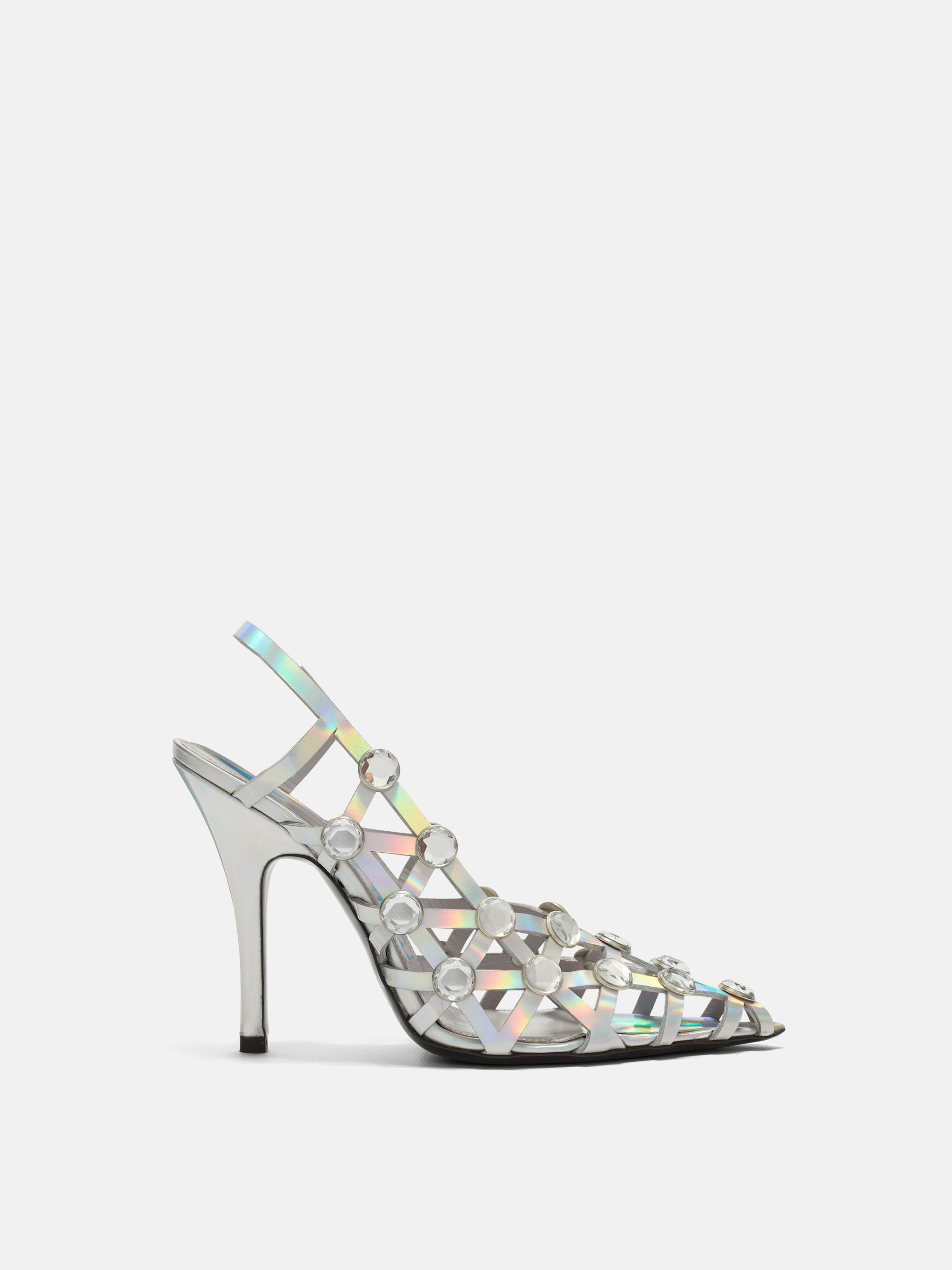 Grid'' holographic silver slingback for Women | THE ATTICO®